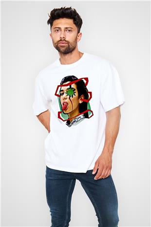 Dua Lipa Baskılı Beyaz Unisex Oversize Tişört - Tshirt