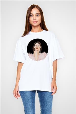 Dua Lipa Baskılı Beyaz Unisex Oversize Tişört - Tshirt
