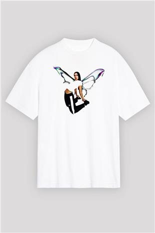 Dua Lipa Baskılı Beyaz Unisex Oversize Tişört - Tshirt