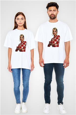 Dua Lipa Baskılı Beyaz Unisex Oversize Tişört - Tshirt
