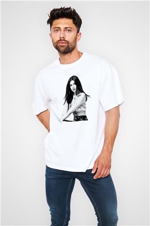 Dua Lipa Baskılı Beyaz Unisex Oversize Tişört - Tshirt