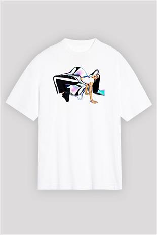 Dua Lipa Baskılı Beyaz Unisex Oversize Tişört - Tshirt