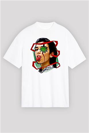 Dua Lipa Baskılı Beyaz Unisex Oversize Tişört - Tshirt