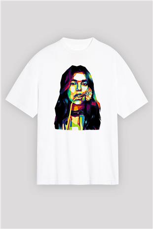 Dua Lipa Baskılı Beyaz Unisex Oversize Tişört - Tshirt