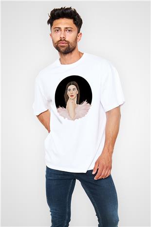 Dua Lipa Baskılı Beyaz Unisex Oversize Tişört - Tshirt