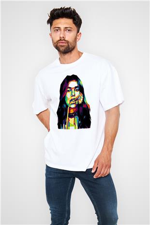 Dua Lipa Baskılı Beyaz Unisex Oversize Tişört - Tshirt