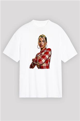Dua Lipa Baskılı Beyaz Unisex Oversize Tişört - Tshirt