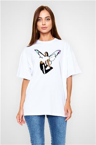 Dua Lipa Baskılı Beyaz Unisex Oversize Tişört - Tshirt