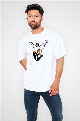 Dua Lipa Baskılı Beyaz Unisex Oversize Tişört - Tshirt