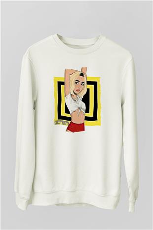 Dua Lipa Baskılı Beyaz Unisex Sweatshirt