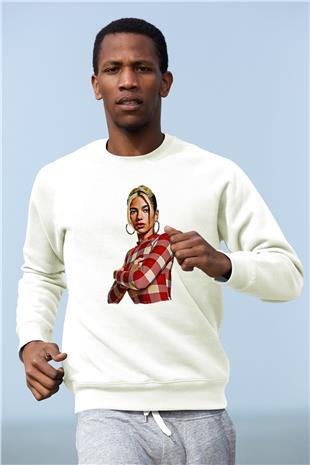 Dua Lipa Baskılı Beyaz Unisex Sweatshirt