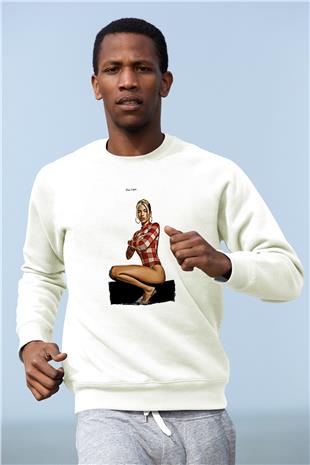 Dua Lipa Baskılı Beyaz Unisex Sweatshirt