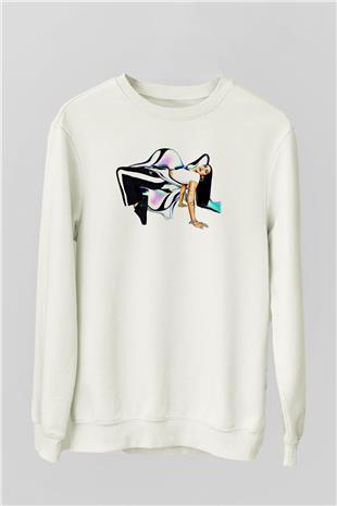 Dua Lipa Baskılı Beyaz Unisex Sweatshirt