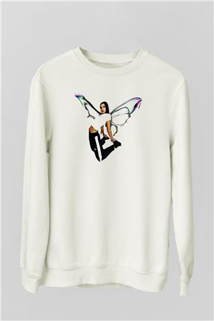 Dua Lipa Baskılı Beyaz Unisex Sweatshirt