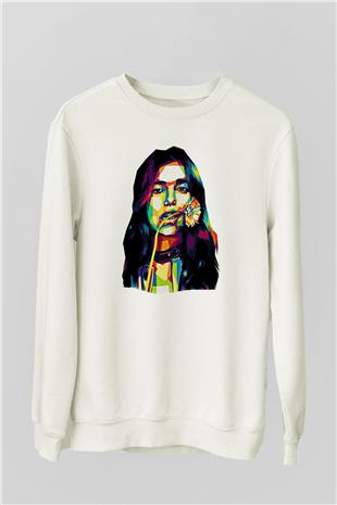 Dua Lipa Baskılı Beyaz Unisex Sweatshirt