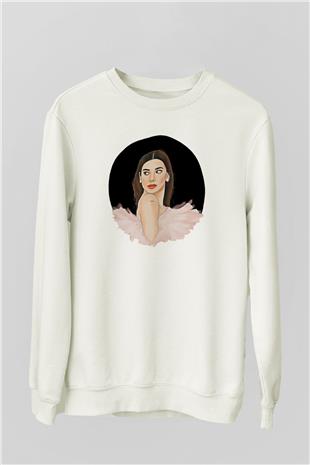 Dua Lipa Baskılı Beyaz Unisex Sweatshirt