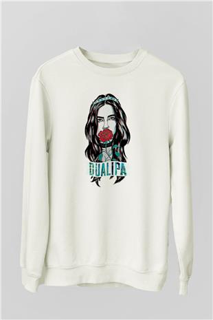 Dua Lipa Baskılı Beyaz Unisex Sweatshirt