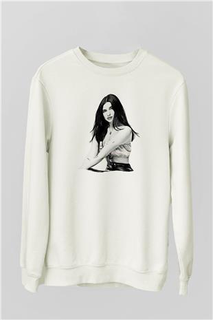 Dua Lipa Baskılı Beyaz Unisex Sweatshirt
