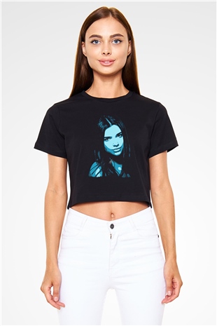 Dua Lipa Baskılı Siyah Crop Top Kadın Tişört - Tshirt