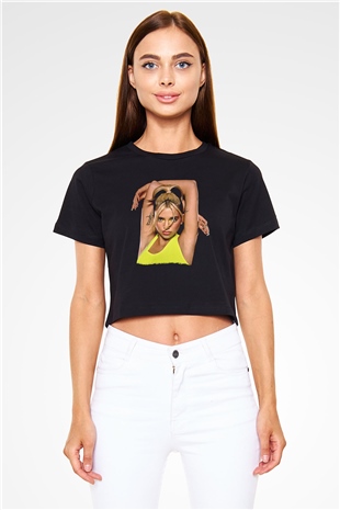 Dua Lipa Baskılı Siyah Crop Top Kadın Tişört - Tshirt