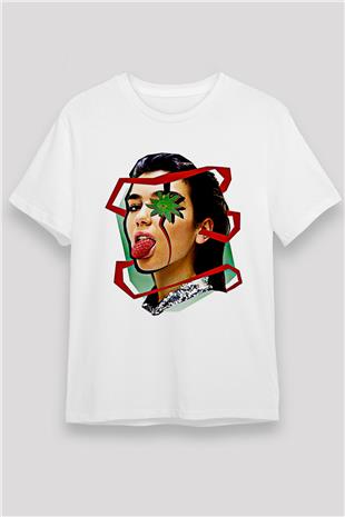 Dua Lipa Baskılı Unisex Beyaz Tişört - Tshirt