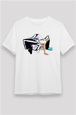 Dua Lipa Baskılı Unisex Beyaz Tişört - Tshirt