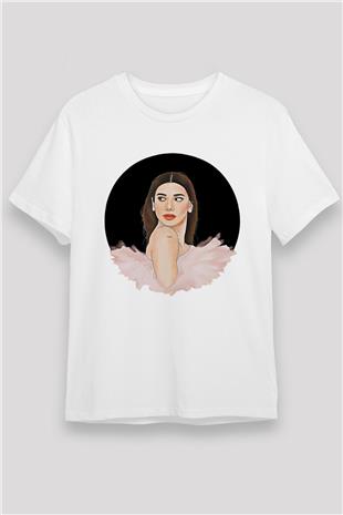 Dua Lipa Baskılı Unisex Beyaz Tişört - Tshirt