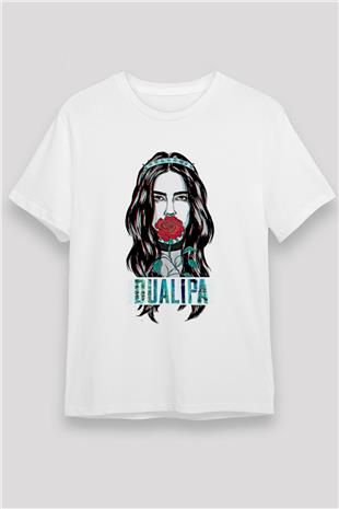 Dua Lipa Baskılı Unisex Beyaz Tişört - Tshirt