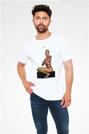 Dua Lipa Baskılı Unisex Beyaz Tişört - Tshirt