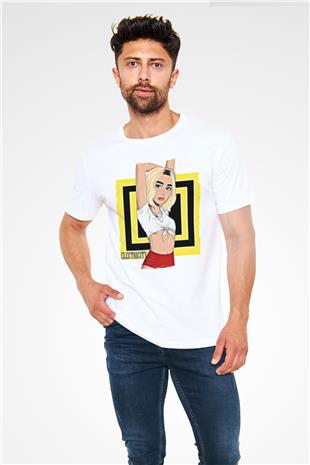Dua Lipa Baskılı Unisex Beyaz Tişört - Tshirt