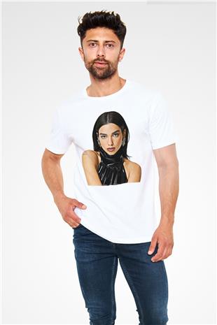 Dua Lipa Baskılı Unisex Beyaz Tişört - Tshirt