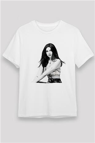 Dua Lipa Baskılı Unisex Beyaz Tişört - Tshirt