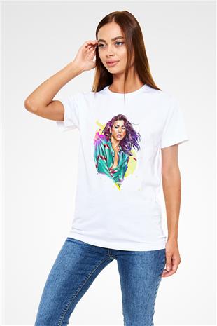 Dua Lipa Baskılı Unisex Beyaz Tişört - Tshirt
