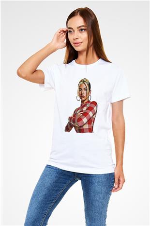 Dua Lipa Baskılı Unisex Beyaz Tişört - Tshirt
