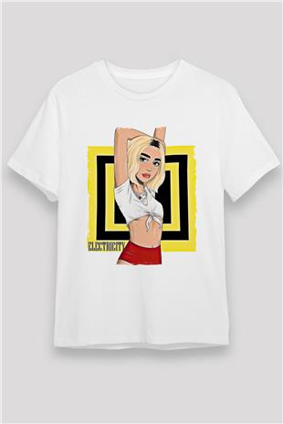Dua Lipa Baskılı Unisex Beyaz Tişört - Tshirt