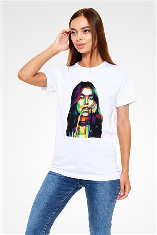 Dua Lipa Baskılı Unisex Beyaz Tişört - Tshirt