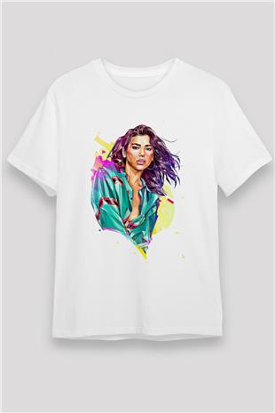 Dua Lipa Baskılı Unisex Beyaz Tişört - Tshirt