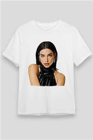 Dua Lipa Baskılı Unisex Beyaz Tişört - Tshirt