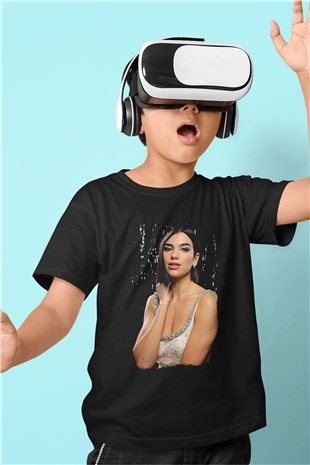 Dua Lipa Baskılı Unisex Siyah Çocuk Tişört - Tshirt