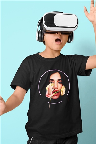 Dua Lipa Baskılı Unisex Siyah Çocuk Tişört - Tshirt