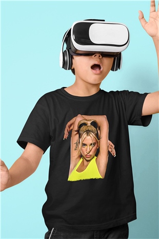 Dua Lipa Baskılı Unisex Siyah Çocuk Tişört - Tshirt