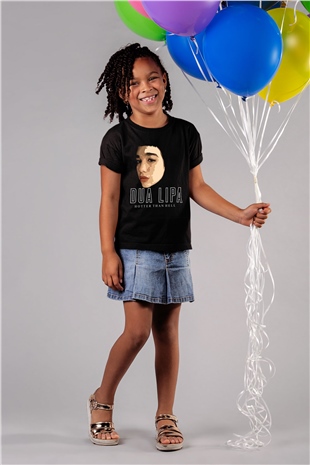 Dua Lipa Baskılı Unisex Siyah Çocuk Tişört - Tshirt