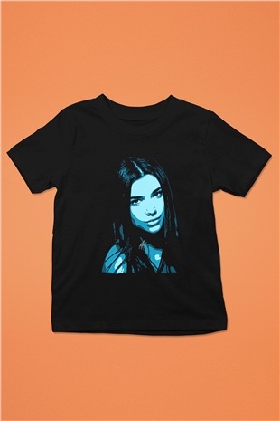 Dua Lipa Baskılı Unisex Siyah Çocuk Tişört - Tshirt