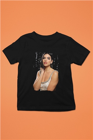 Dua Lipa Baskılı Unisex Siyah Çocuk Tişört - Tshirt