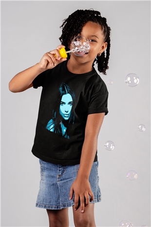 Dua Lipa Baskılı Unisex Siyah Çocuk Tişört - Tshirt