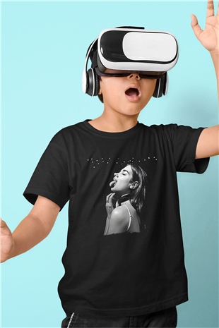 Dua Lipa Baskılı Unisex Siyah Çocuk Tişört - Tshirt
