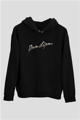 Dua Lipa Baskılı Unisex Siyah Hoodie