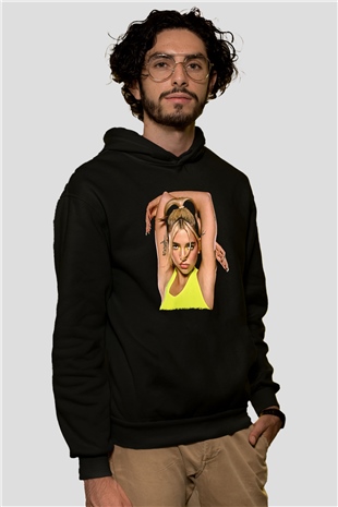 Dua Lipa Baskılı Unisex Siyah Hoodie