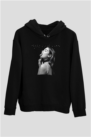 Dua Lipa Baskılı Unisex Siyah Hoodie