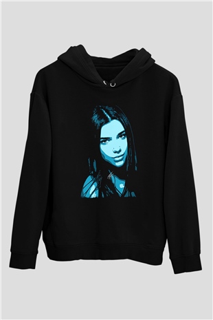 Dua Lipa Baskılı Unisex Siyah Hoodie